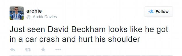 Tôi vừa nhìn thấy David Beckham, có vẻ như chú ấy vừa gặp tai nạn và bị thương ở vai