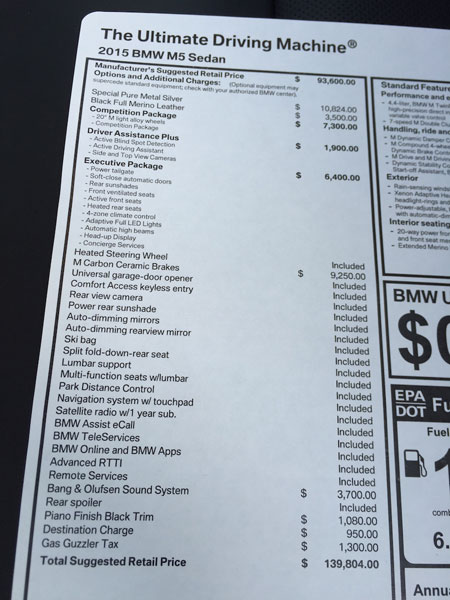 Danh sách các phụ kiện tùy chọn mà Sealionbeast chọn cho chiếc BMW M5 của mình.