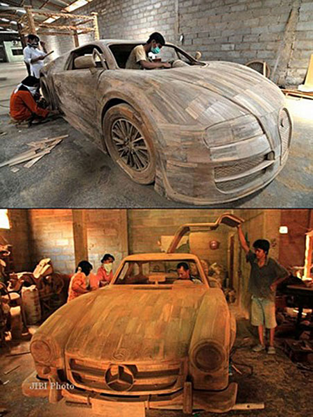 Ngoài Bugatti Veyron, xưởng chế tác tại Indonesia còn tạo ra bản sao bằng gỗ của nhiều mẫu xe khác.