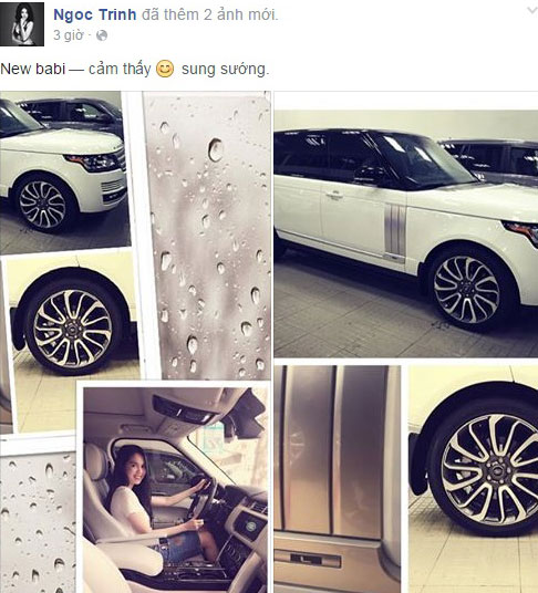 Ngọc Trinh khoe xe mới trên Facebook cá nhân.
