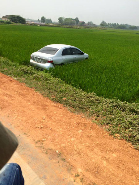 Chiếc Toyota Vios lao xuống ruộng (Ảnh: Tuấn Doly/Otofun).