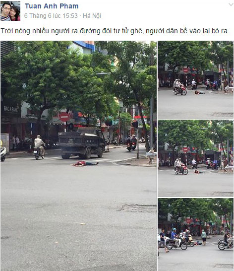 Hình ảnh và thông tin về cô gái trẻ nằm giữa đường tại phố Huế - Nguyễn Du, Hà Nội được đăng lên mạng xã hội. Ảnh: Tuấn Anh Phạm/Otofun