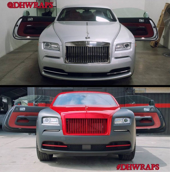 Chiếc Rolls-Royce Wraith của Chris Brown trước và sau khi được bọc lại.