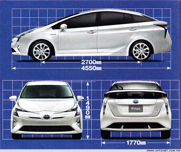 Các kích thước cơ bản của Toyota Prius 2016.