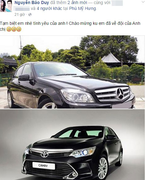 Chồng Phi Thanh Vân khoe chuyện bán Mercedes-Benz C200 cũ và mua Toyota Camry mới. Ảnh: FBNV