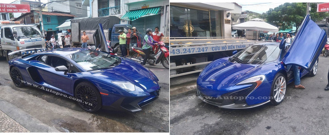 
Lamborghini Aventador LP750-4 SV và McLaren 650S Spider được đưa về garage Minh Nhựa vào chiều 13/9.
