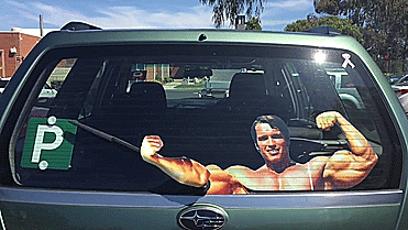 
Lại là một kiểu trang trí cần gạt kính chắn gió sau sáng tạo. Tuy nhiên, chủ xe này lại hâm mộ kẻ hủy diệt Arnold Schwarzenegger.
