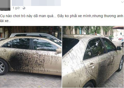 
Hình ảnh chiếc Toyota Camry bị hất sơn đen lên sườn xe gây chú ý trên mạng xã hội.

