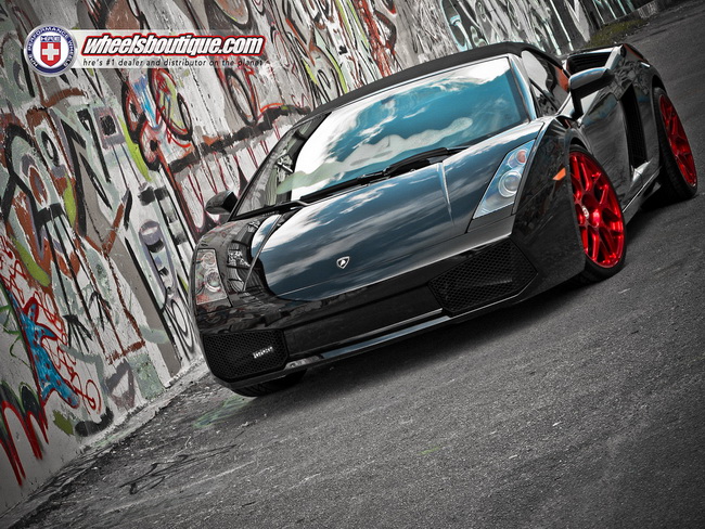 Lamborghini Gallardo nổi bật với bộ la-zăng đỏ ch&oacute;t của HRE Wheels 2