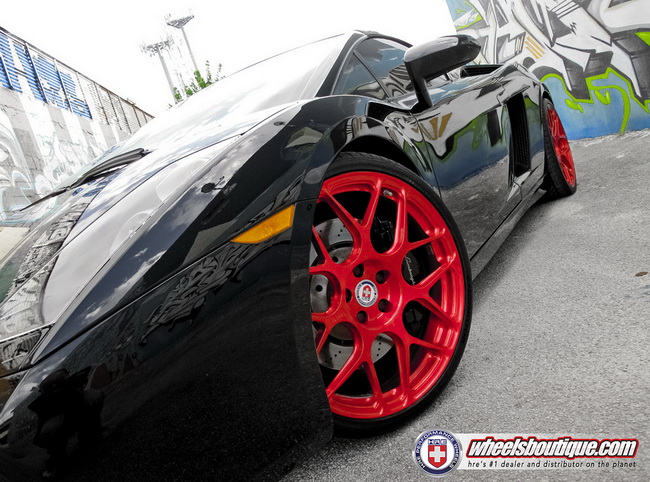 Lamborghini Gallardo nổi bật với bộ la-zăng đỏ ch&oacute;t của HRE Wheels 6