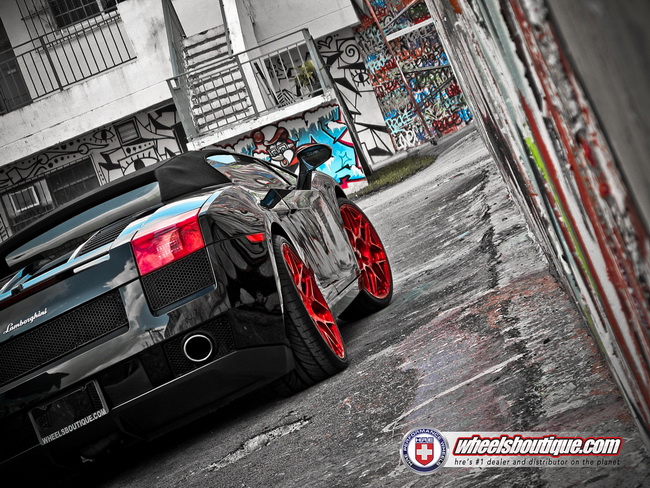 Lamborghini Gallardo nổi bật với bộ la-zăng đỏ ch&oacute;t của HRE Wheels 9