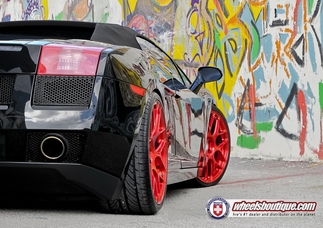 Lamborghini Gallardo nổi bật với bộ la-zăng đỏ ch&oacute;t của HRE Wheels 11
