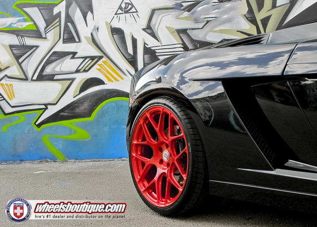 Lamborghini Gallardo nổi bật với bộ la-zăng đỏ ch&oacute;t của HRE Wheels 12