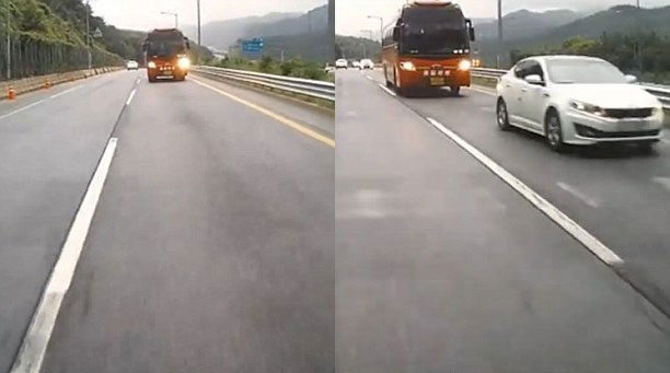 Chiếc xe buýt lao nhanh đến đoàn ô tô con đang đứng yên. Ảnh cắt từ video
