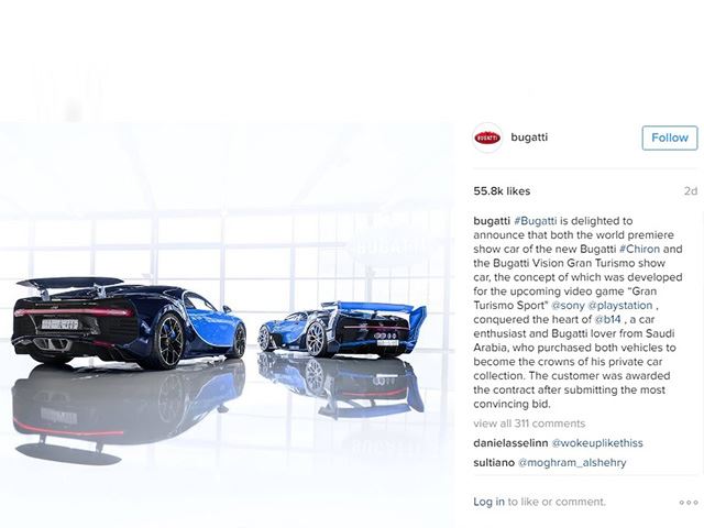 
Dòng thông báo của Bugatti trên Instagram.
