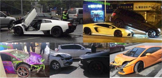 Thị trường khổng lồ Trung Quốc cũng từng ghi nhận một kỷ lục về tai nạn của siêu xe, khi có đến 5 chiếc Lamborghini gặp nạn trong cùng một ngày là 19/12/2014 và đây được xem là ngày thứ 6 đen tối của giới mê xe trên toàn thế giới.
