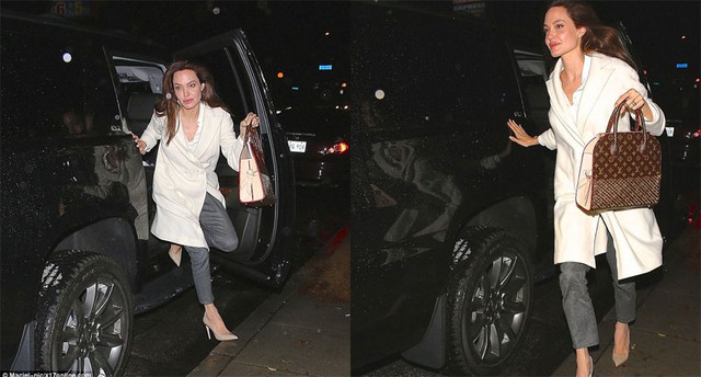 Angelina có vẻ run khi ra khỏi xe.
