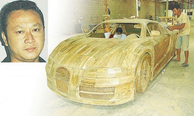 Siêu xe Bugatti Veyron bản sao bằng gỗ được chế tạo tại Indonesia.