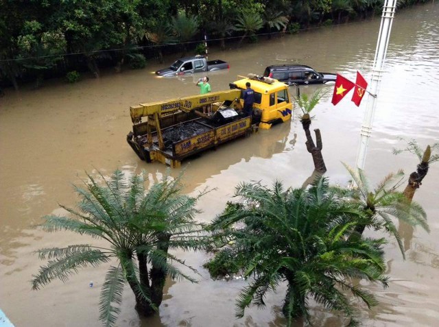 Nhiều chiếc ô tô bị ngập trong nước tại Quảng Ninh. Ảnh: Otofun