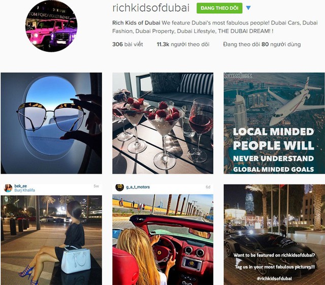 Trang Instagram của hội con nhà giàu Dubai.