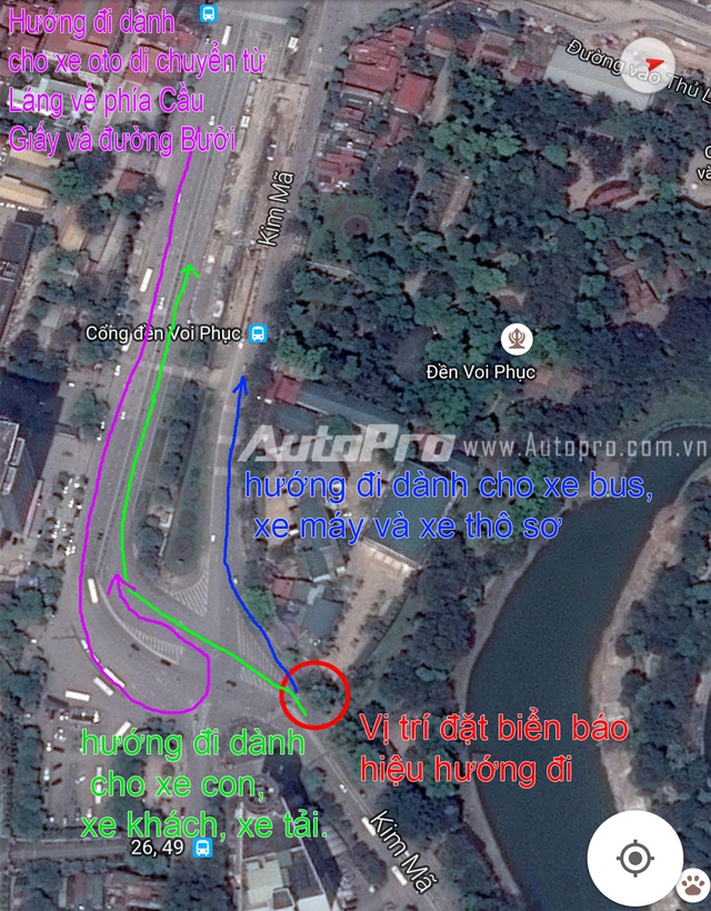 Bản đổ chỉ dẫn hướng lưu thông cho các phương tiện tại đoạn giao cắt Kim Mã - La Thành.