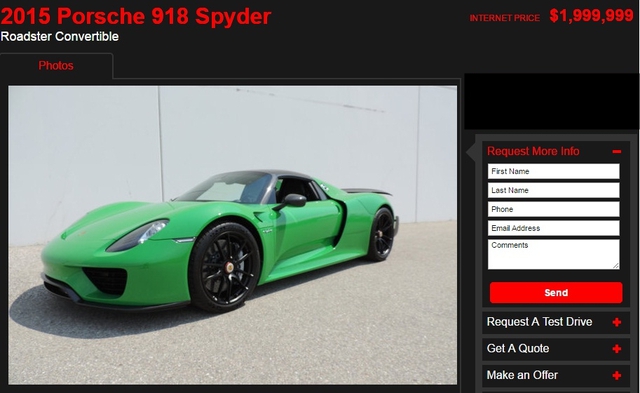 
Thông tin rao bán chiếc Porsche 918 Spyder. Ảnh chụp từ màn hình.
