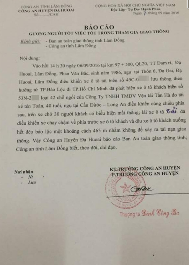 
Báo cáo của công an tỉnh Lâm Đồng về sự việc cua anh Phạm Văn Bắc.

