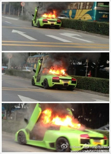 Lamborghini Murcielago cháy đùng đùng như đuốc 1