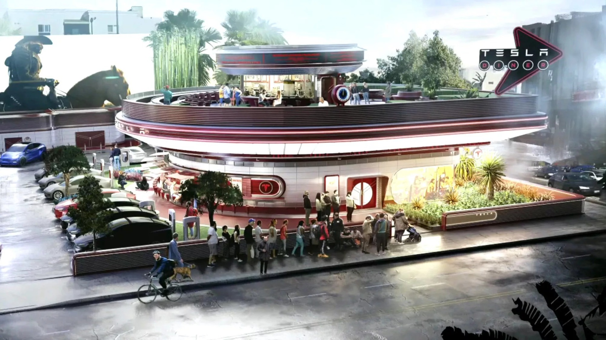 Tesla công bố ý tưởng trạm sạc đỉnh cao: Có rạp phim, nhà hàng đi kèm - Ảnh 2.
