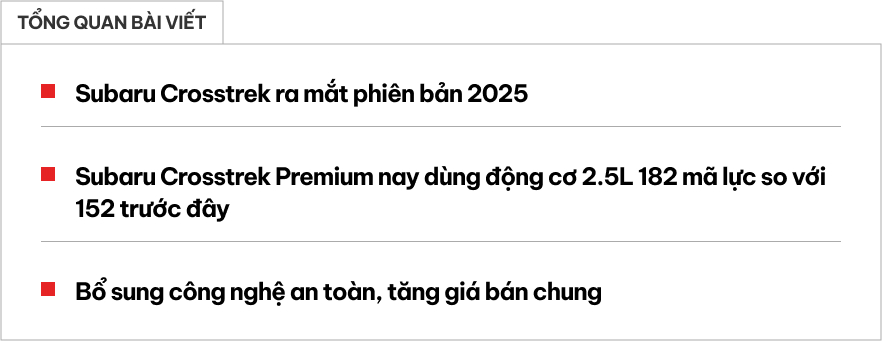 Subaru Crosstrek chưa ra mắt Việt Nam đã được nâng cấp: Có bản mạnh hơn dùng động cơ, chế độ lái riêng, thêm công nghệ an toàn- Ảnh 1.