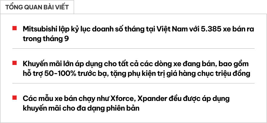 Loạt xe Mitsubishi giảm phí lăn bánh tháng 10: Cao nhất hơn 136 triệu, Xforce, Xpander bán top phân khúc cũng được giảm nhiều- Ảnh 1.