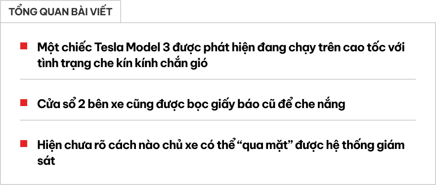 Đừng như chủ xe Tesla Model 3 này: Che đi kính chắn gió rồi bật chế độ lái tự động trên cao tốc- Ảnh 1.