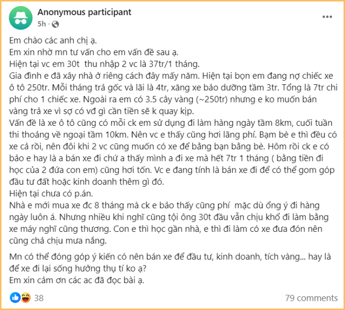 Nuôi ô tô tốn kém 7 triệu/tháng: Nên bán hay giữ lại vì chồng?- Ảnh 1.