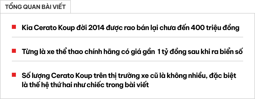 Kia Cerato 2 cửa ‘mua 1 tỷ bán còn lâu mới tới 4 đồng’, chủ xe cam kết nhập Hàn, zin từ A-Z- Ảnh 1.