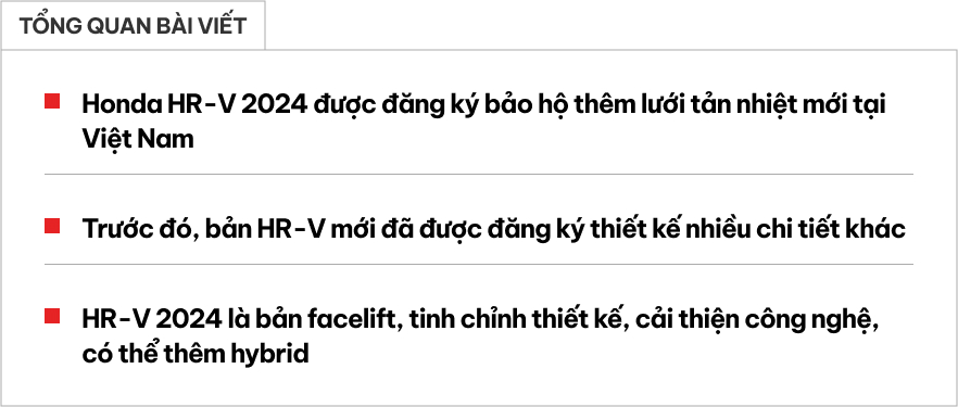 Honda HR-V 2024 được đăng ký thêm chi tiết tại Việt Nam: Thiết kế mới, có bản RS, ra mắt dễ bổ sung hybrid 