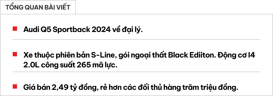 Audi Q5 Sportback về đại lý: Bản Black Edition, màu giống A8L, giá 2,49 tỷ đồng, rẻ cả trăm triệu so với X4 và GLC 300 Coupe- Ảnh 1.