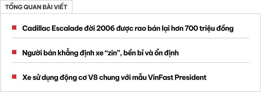Cadillac Escalade rao bán hơn 700 triệu: Chung động cơ với VinFast, người bán khẳng định xe 'ổn định, bền bỉ'- Ảnh 1.