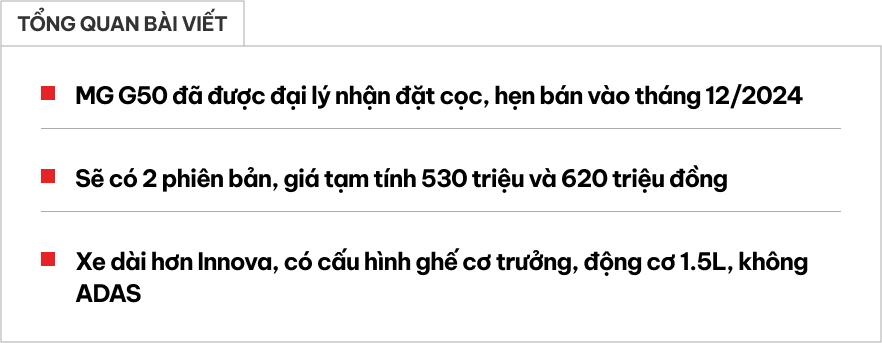 MG G50 nhận cọc tại đại lý: Giá dự kiến hơn 500 triệu rẻ hơn Xpander, dài hơn Innova Cross, dễ bán ngay tháng sau- Ảnh 1.