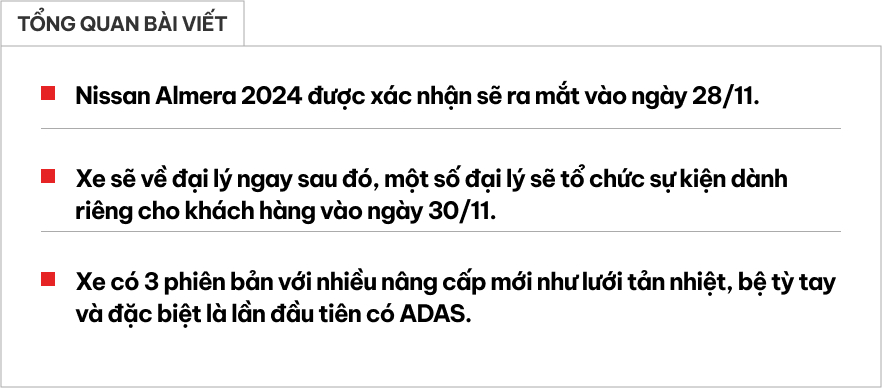 Nissan Almera 2024 chốt ra mắt Việt Nam cuối tháng này: Dự kiến 3 phiên bản, dễ thêm ADAS đấu Vios, Accent- Ảnh 1.