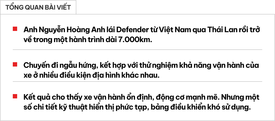 Chủ xe Defender lái 7.000km xuyên Việt Nam - Thái Lan: ‘Chạy địa hình sướng, có đoạn vượt 4.000 khúc cua, vẫn còn điểm bất tiện’- Ảnh 1.