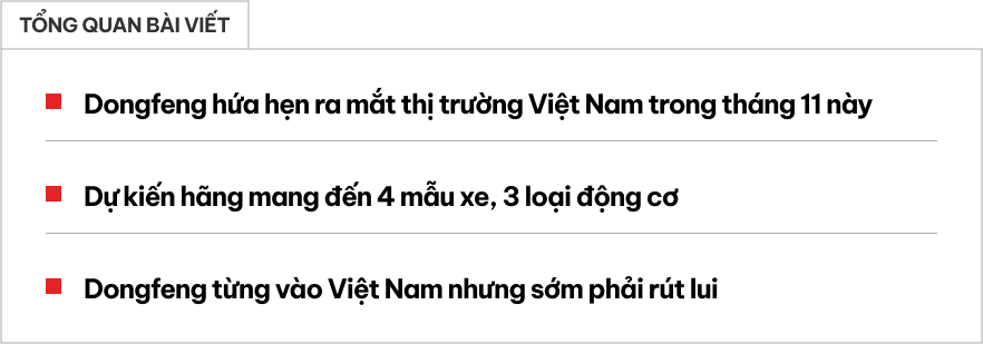 Dongfeng trở lại Việt Nam: Mang đủ xe từ xăng, hybrid, điện, ra mắt ngay tháng này- Ảnh 1.