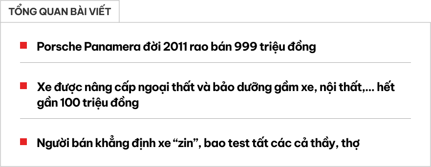 Porsche Panamera 2011 rao bán gần 1 tỷ: Đầu xe nâng cấp giống đời mới, người bán khẳng định xe nguyên bản, chấp 'mọi thầy thợ giỏi nhất đến xem'- Ảnh 1.