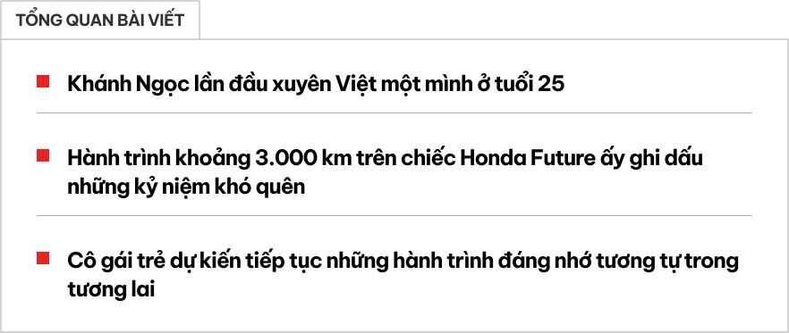 Chuyến xuyên Việt một mình đầu tiên của cô gái 25 tuổi với chiếc Honda Future: 'Có lúc nghĩ đi vậy làm gì, nhưng người khác đi được thì mình cũng đi được'- Ảnh 1.