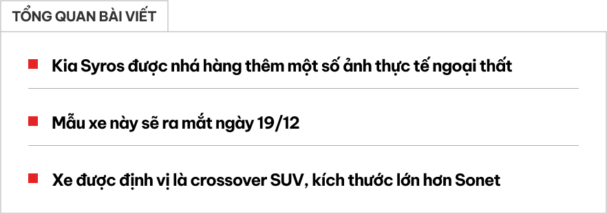 Kia Syros thêm ảnh mới trước ngày ra mắt: Dáng như van dù hãng gọi là SUV, đèn kiểu Stargazer, trang bị sẽ cao cấp hơn Seltos- Ảnh 1.