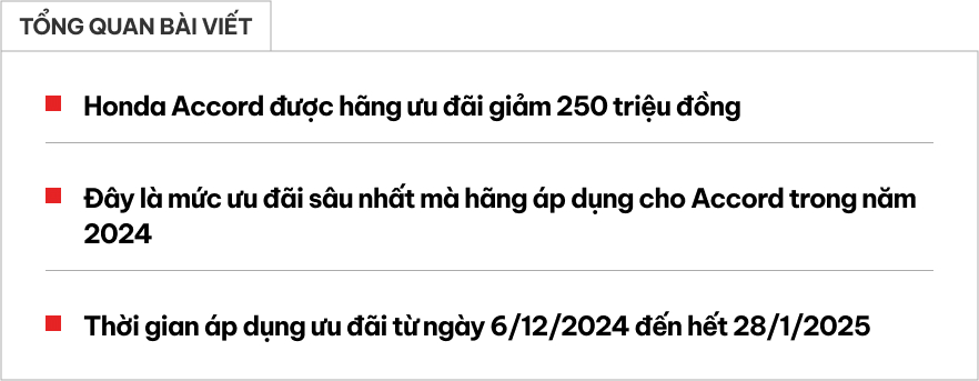 Honda Accord giảm giá 250 triệu tới tận Tết Nguyên đán, quyết thoát khỏi nhóm xe bán chậm- Ảnh 1.