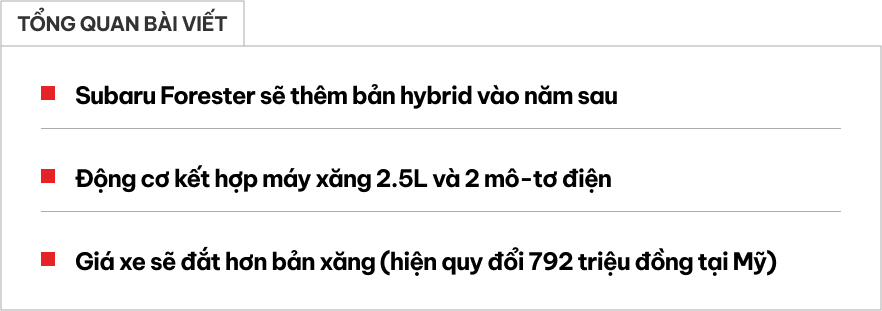 Subaru Forester thêm động cơ hybrid năm sau: Máy 2.5L, 2 mô-tơ điện, mạnh mà ăn ít xăng hơn- Ảnh 1.