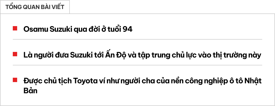 Osamu Suzuki: ‘Người hùng’ đưa Suzuki từ người tí hon lên gã khổng lồ qua đời ở tuổi 94- Ảnh 1.