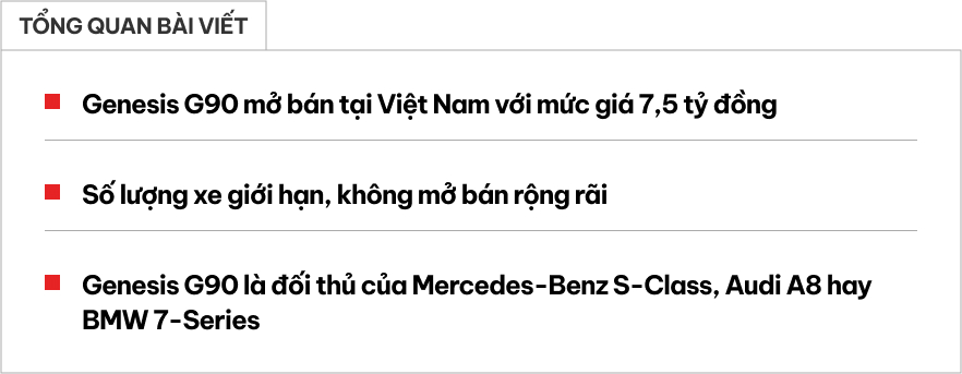 Genesis G90 rao bán 7,5 tỷ tại Việt Nam: Giới hạn, đối thủ của S-Class và 7-Series, giá sánh bước Maybach- Ảnh 1.