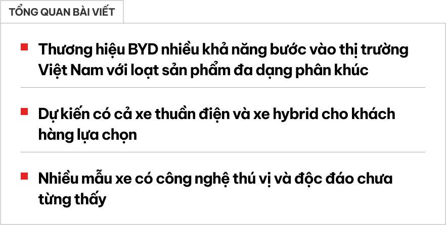 Loạt xe BYD dễ về Việt Nam năm nay: Nhiều phân khúc, công nghệ độc đáo, có xe đi dưới nước như thuyền - Ảnh 1.