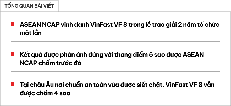 VinFast thắng lớn tại giải thưởng ASEAN NCAP: Giành được 5/6 hạng mục, phanh khẩn cấp và bảo vệ trẻ em đạt điểm ấn tượng- Ảnh 1.